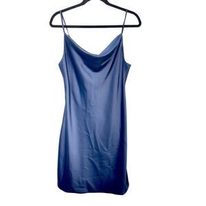 Urban Outfitters Mini Dress Women Large Blue Satin Y2K Babydoll Spaghetti Straps